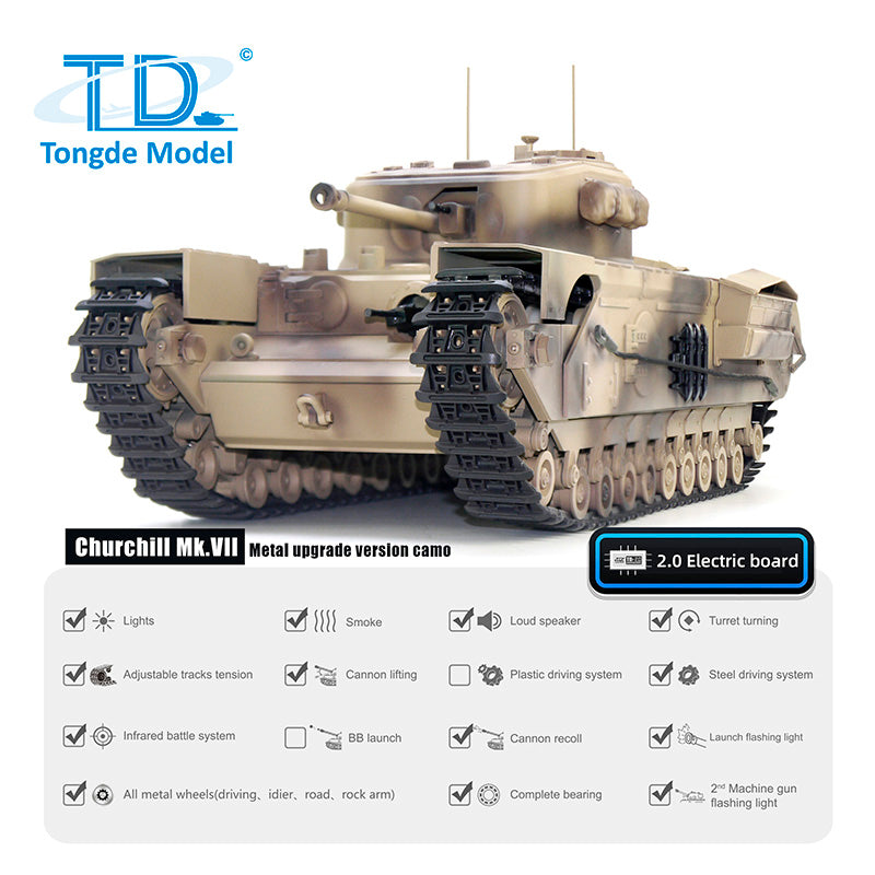 TONGDE Churchill MK. VII 1/16 Scale Battle Tank - Metal Tracks