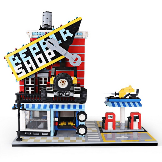 WANGE 6314 Car Service Center – 2,120‑Piece Modular Building Set