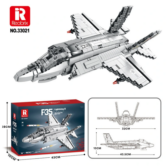 Reobrix F-35 Lightning II Brick Set – 1,600-Piece Modern Fighter Jet Model with Retractable Gear