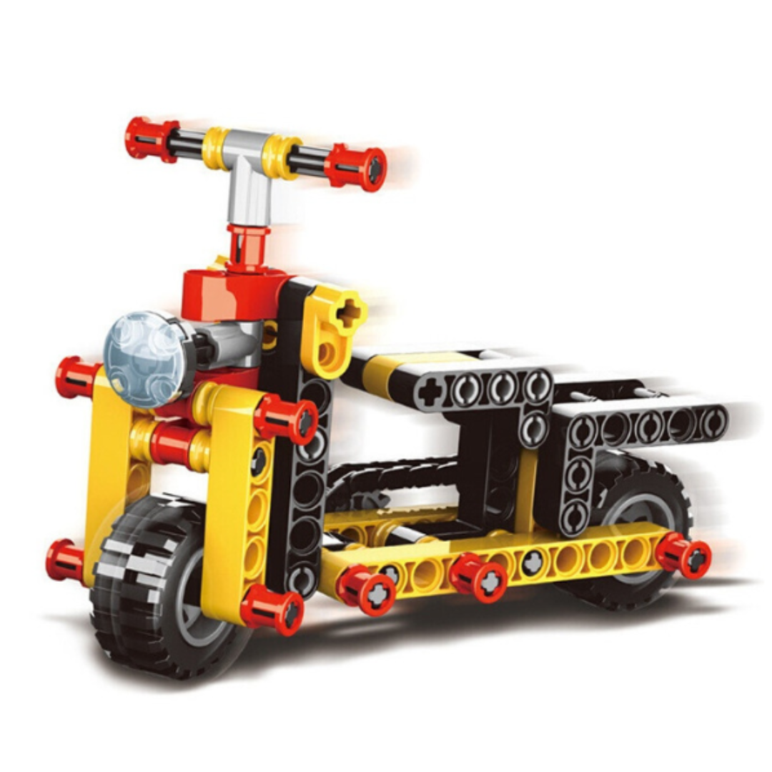 WANGE 1403 Power Machinery – 292-Piece STEM Forklift, Motorcycle, Moth & Vehicle Set