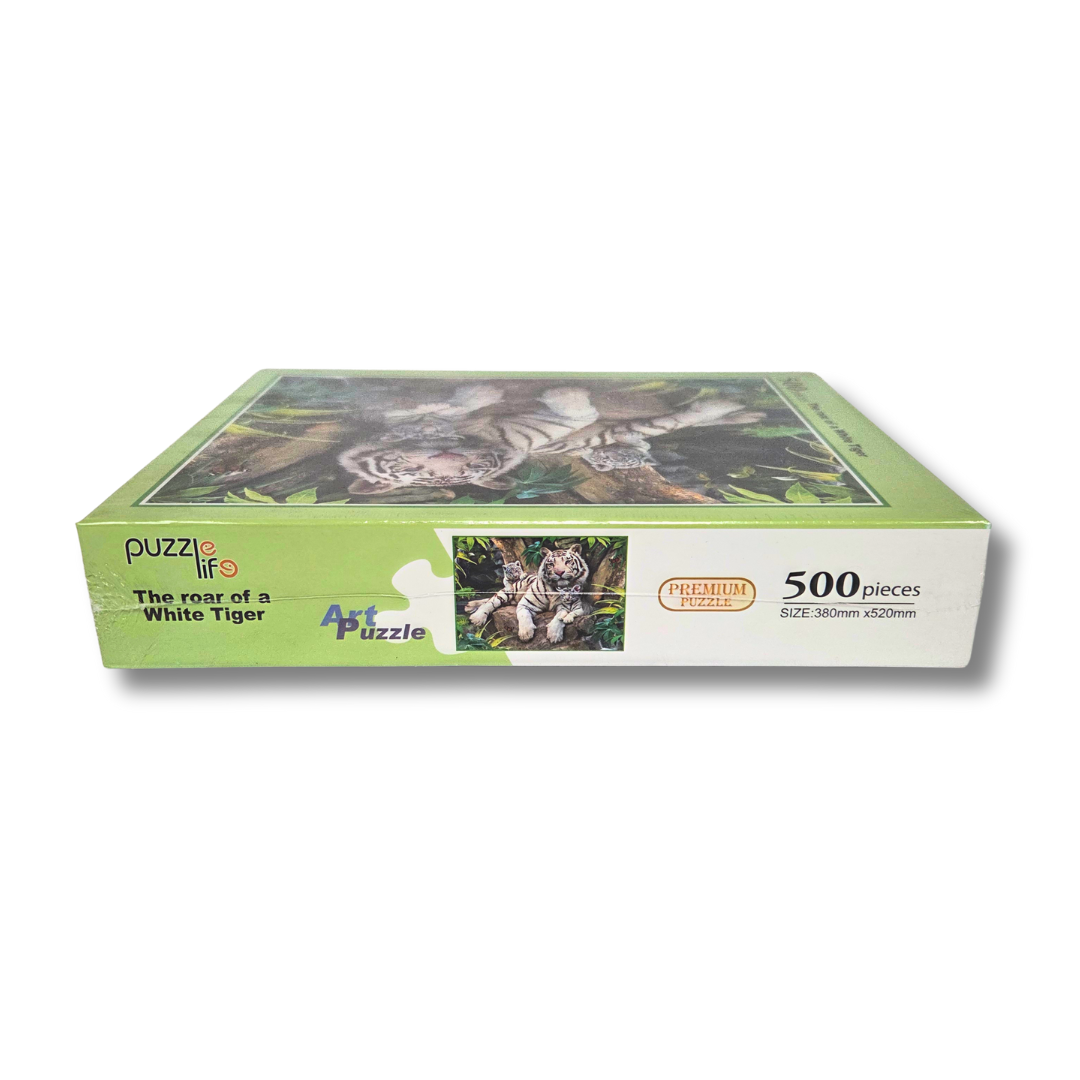 The Roar of a White Tiger – 500 Piece Puzzle (Item 500WT)