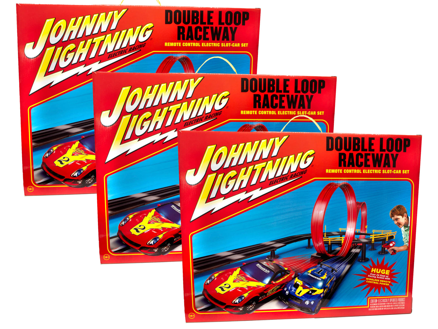 Johnny Lightning 24' Double Loop Raceway Remote Control Electric 1:43 Scale Slot Race Set | JLRS001 | Auto World