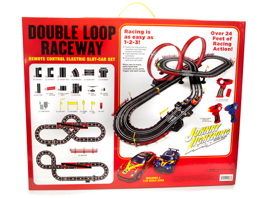 Johnny Lightning 24' Double Loop Raceway Remote Control Electric 1:43 Scale Slot Race Set | JLRS001 | Auto World
