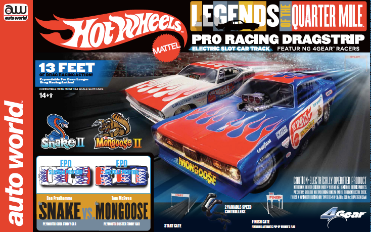 Hot Wheels Legends of the Quarter Mile Snake II vs Mongoose II 13' Dragstrip Race Set | SRS334 | Auto World