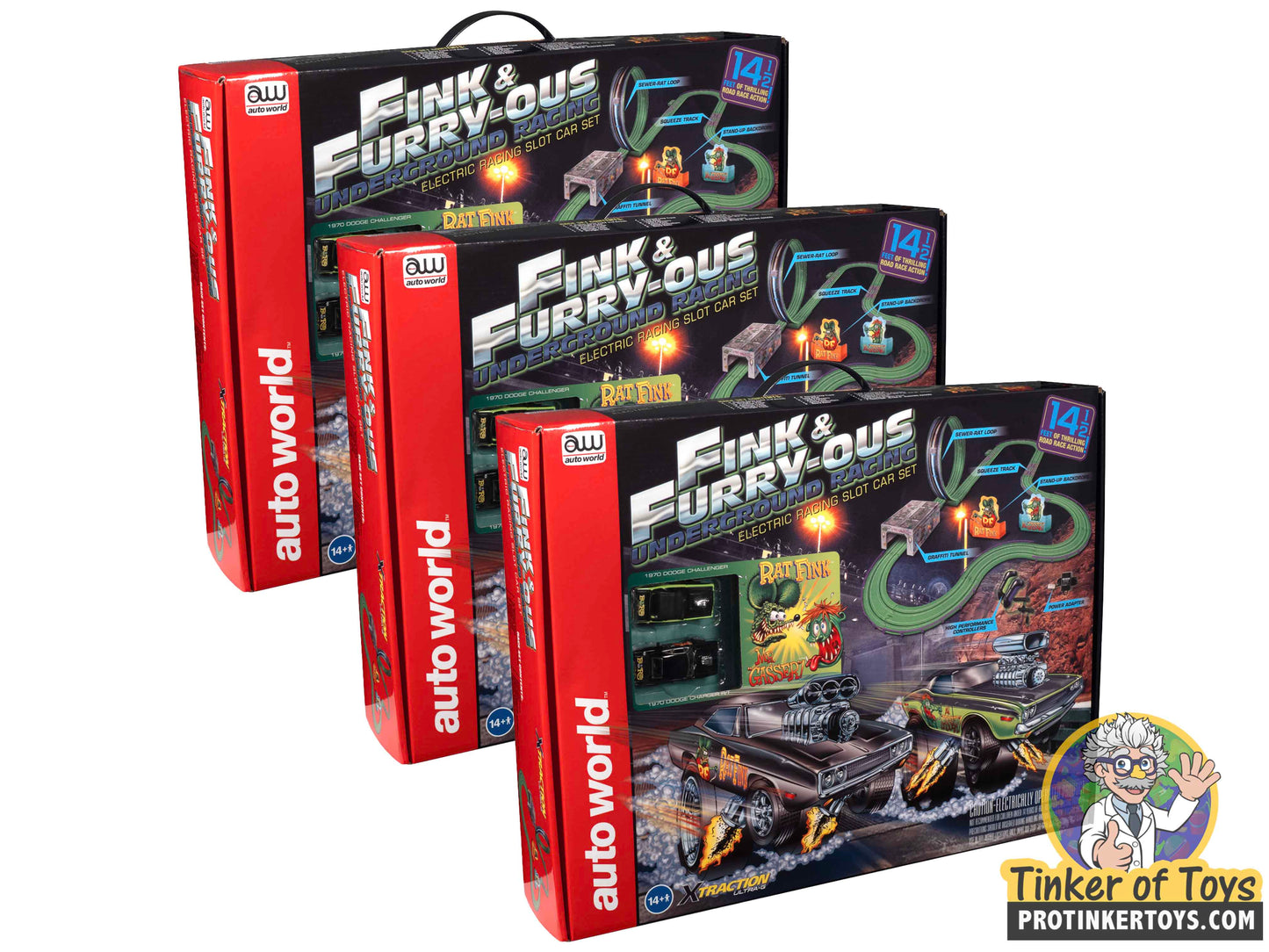 14' Rat Fink - Fink & FURRY-OUS Underground Racing Slot Car Set | SRS347 | Auto World