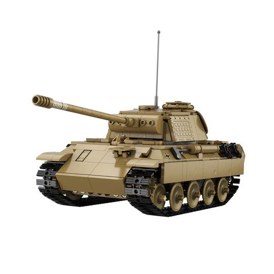 CaDA WWII German Panther RC Tank Brick Set – 907-Piece Remote Controlled Model with Rotating Turret