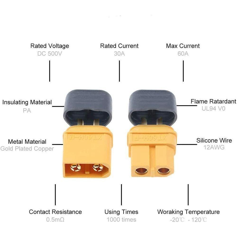 XT60H Male Plugs w/ Caps (1/2/4/25pk)