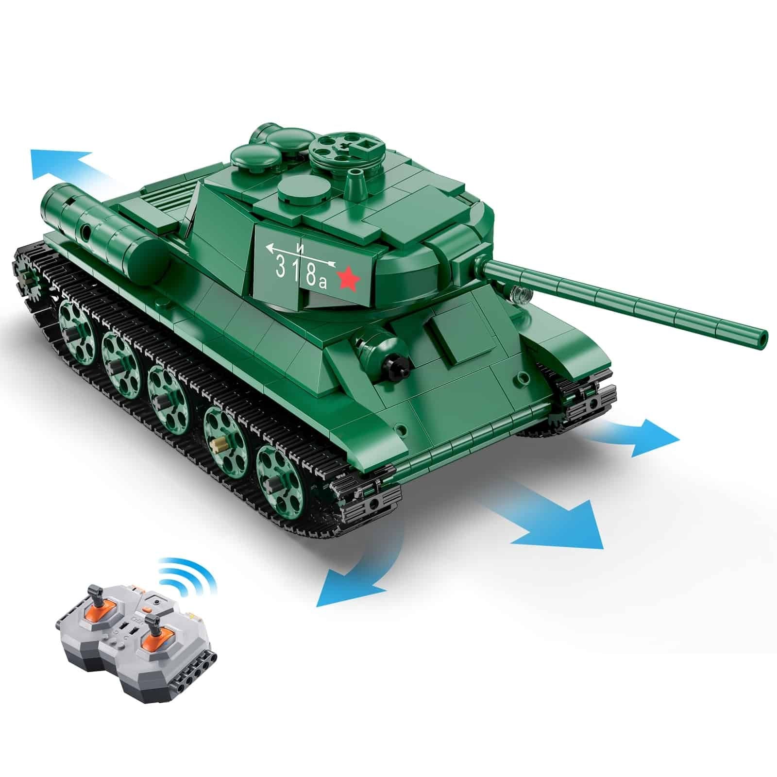 CaDA T-34 Medium Tank RC Brick Set – 722-Piece 1:35 Scale Motorized Soviet WWII Model