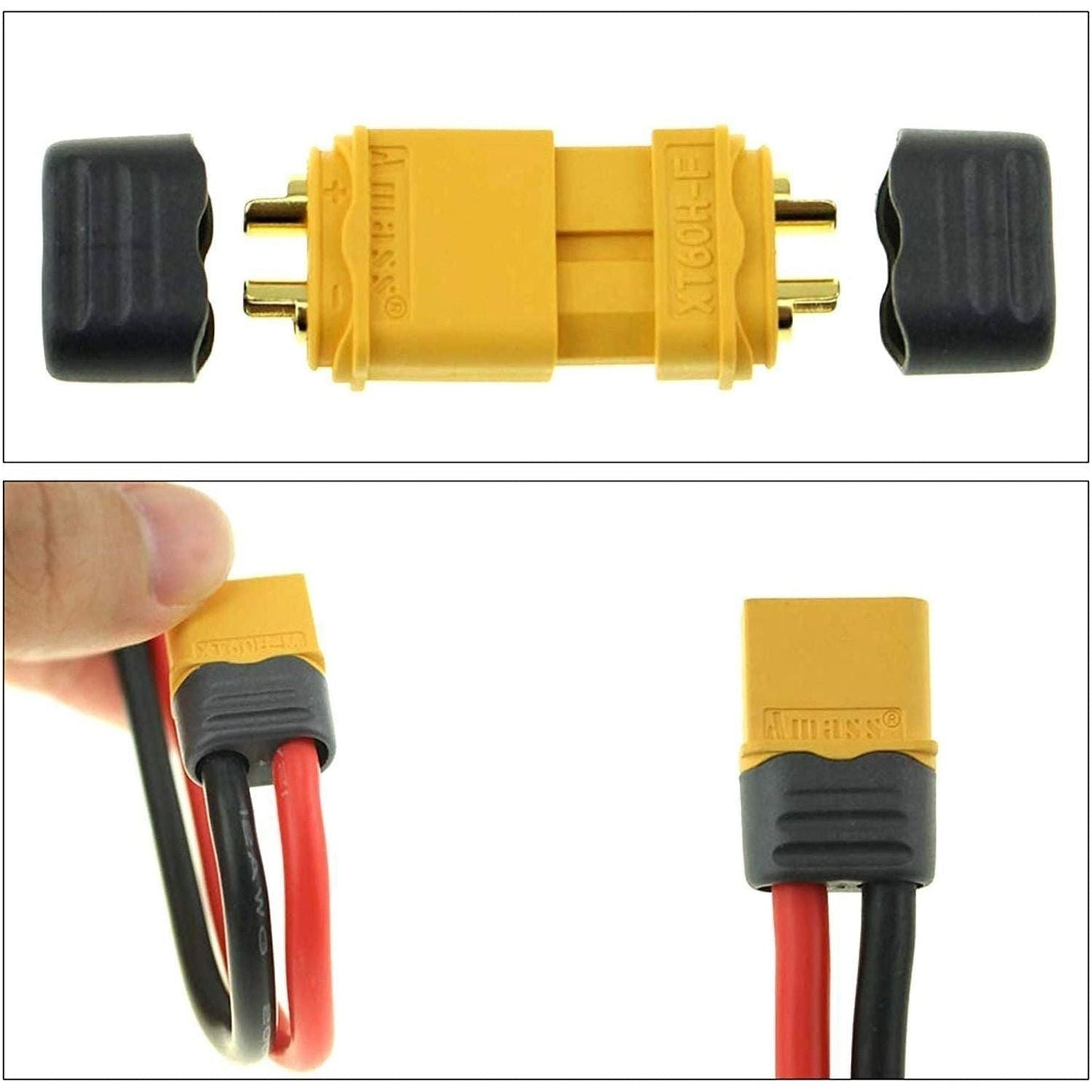 XT60H Male Plugs w/ Caps (1/2/4/25pk)