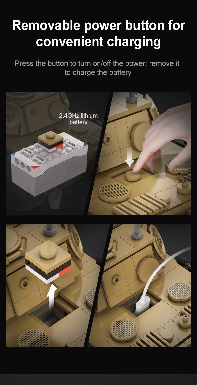 CaDA WWII German Panther RC Tank Brick Set – 907-Piece Remote Controlled Model with Rotating Turret