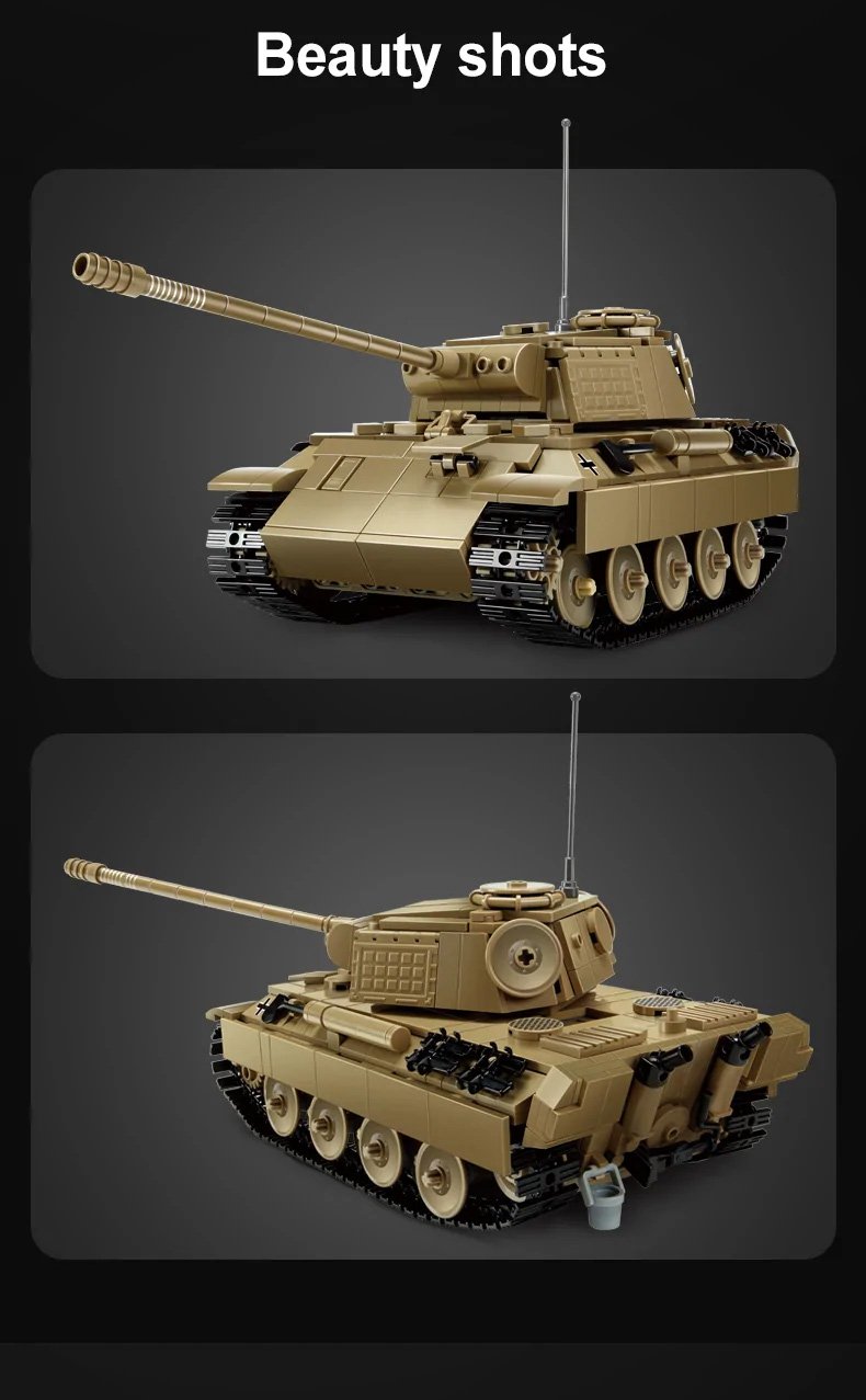 CaDA WWII German Panther RC Tank Brick Set – 907-Piece Remote Controlled Model with Rotating Turret