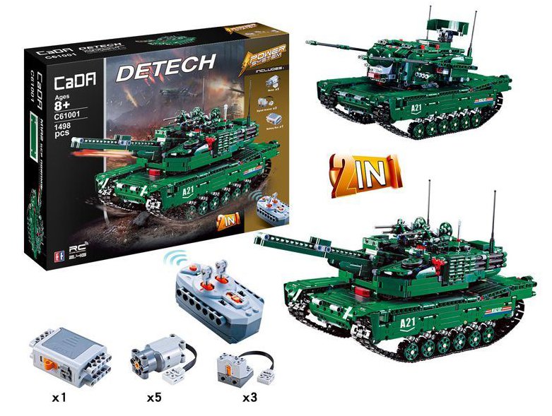 CaDA 2in1 M1A2 Abrams RC Brick Set – 1,498-Piece U.S. Tank & Anti-Aircraft Gun Model