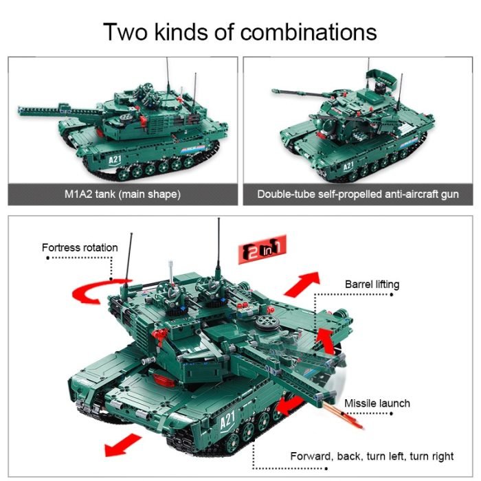 CaDA 2in1 M1A2 Abrams RC Brick Set – 1,498-Piece U.S. Tank & Anti-Aircraft Gun Model