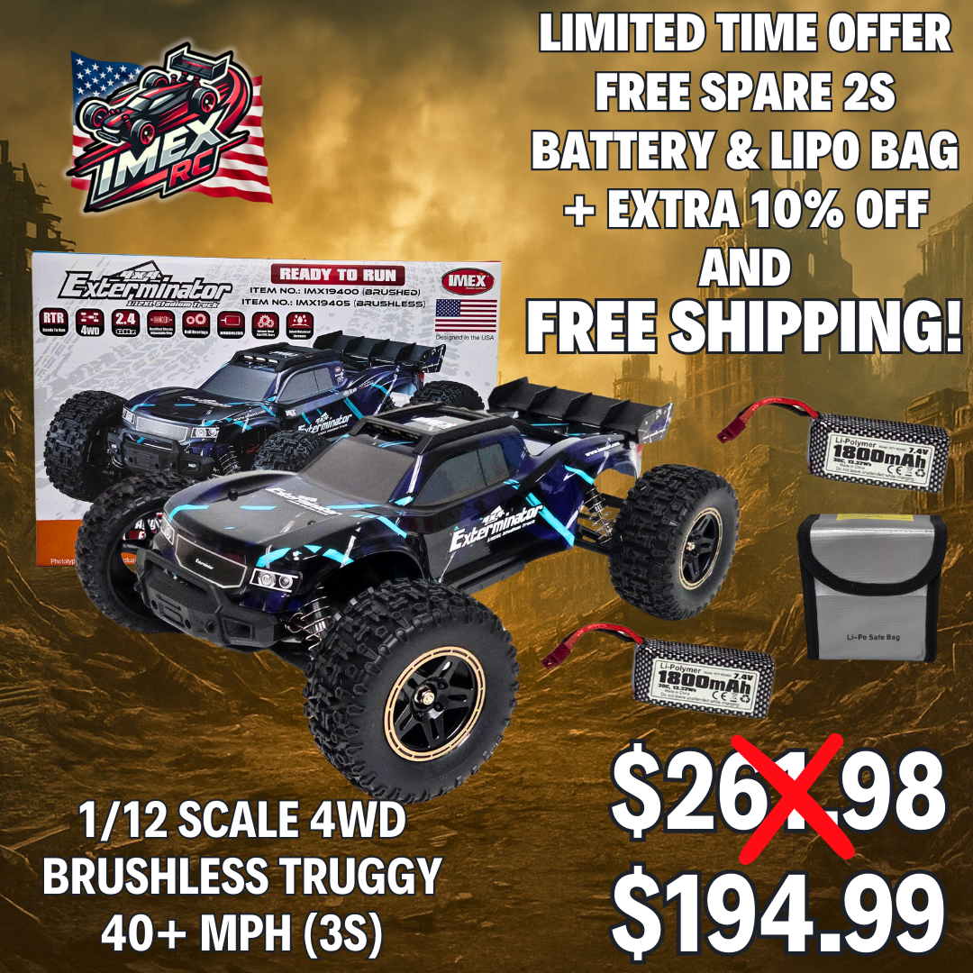 1/12th Exterminator RC Bundle with Free Spare 2s LiPo Battery and LiPo Bag (FREE SHIPPING)