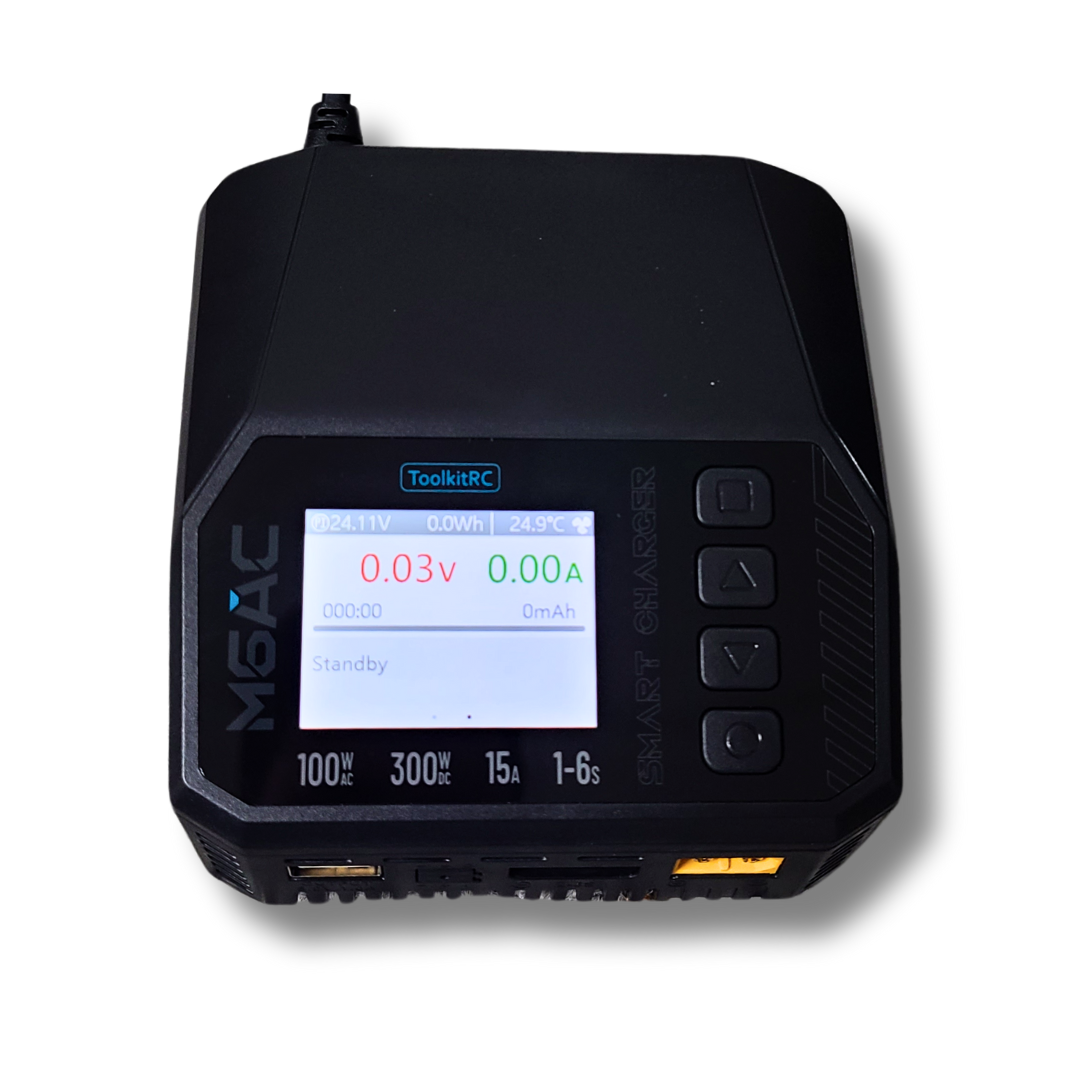 ToolkitRC M6AC Smart Charger – Dual Input 300W RC Battery Charger with USB-C Output