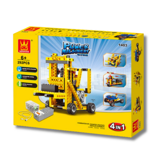 WANGE 1403 Power Machinery – 292-Piece STEM Forklift, Motorcycle, Moth & Vehicle Set