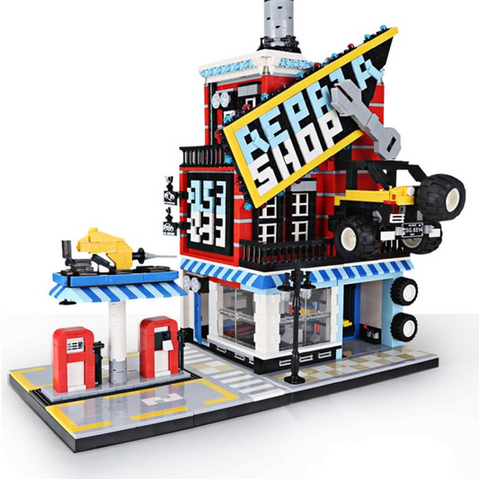 WANGE 6314 Car Service Center – 2,120‑Piece Modular Building Set