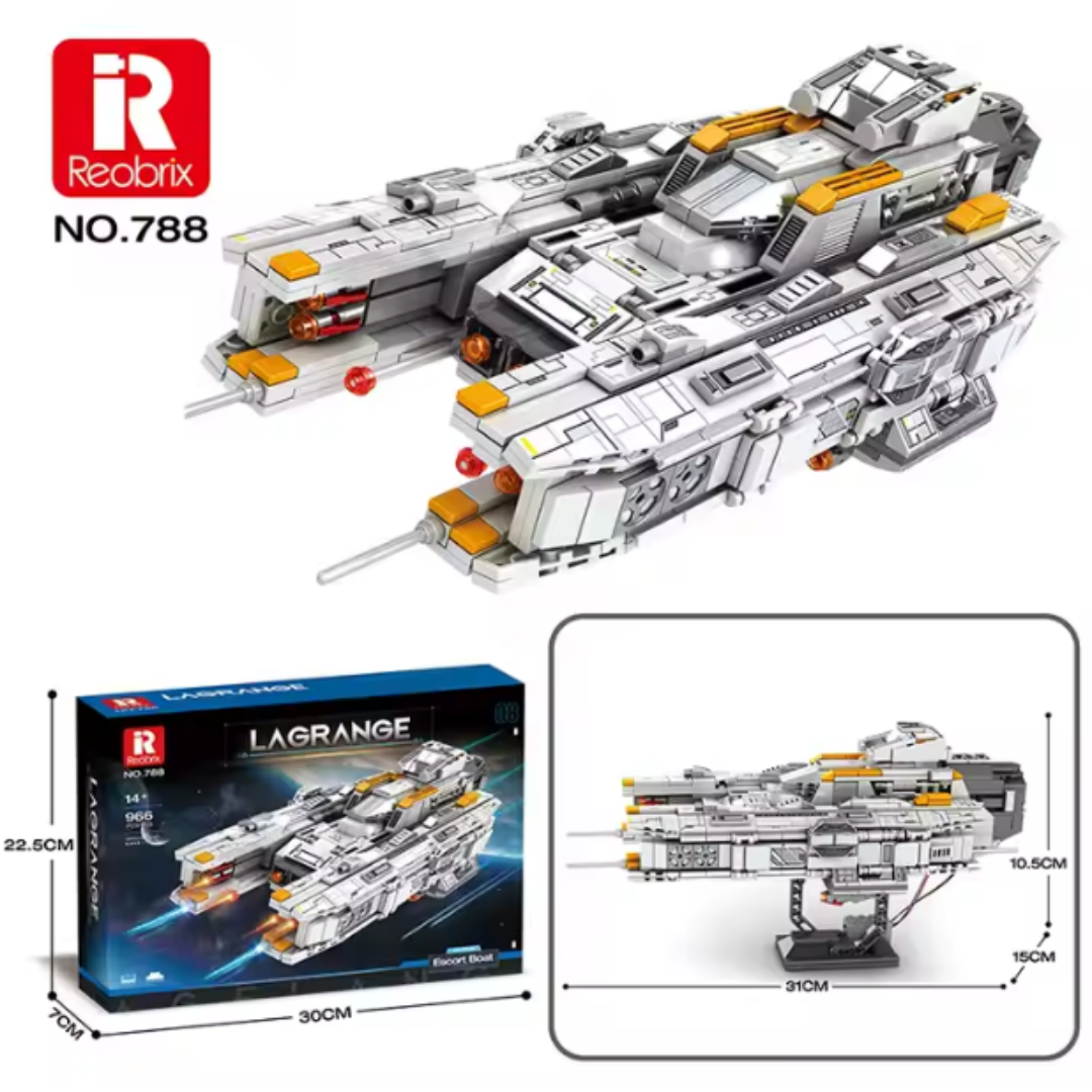 Reobrix 788 Artillery Escort Ship Brick Set – 966-Piece Futuristic Space Military Model with LED Lights