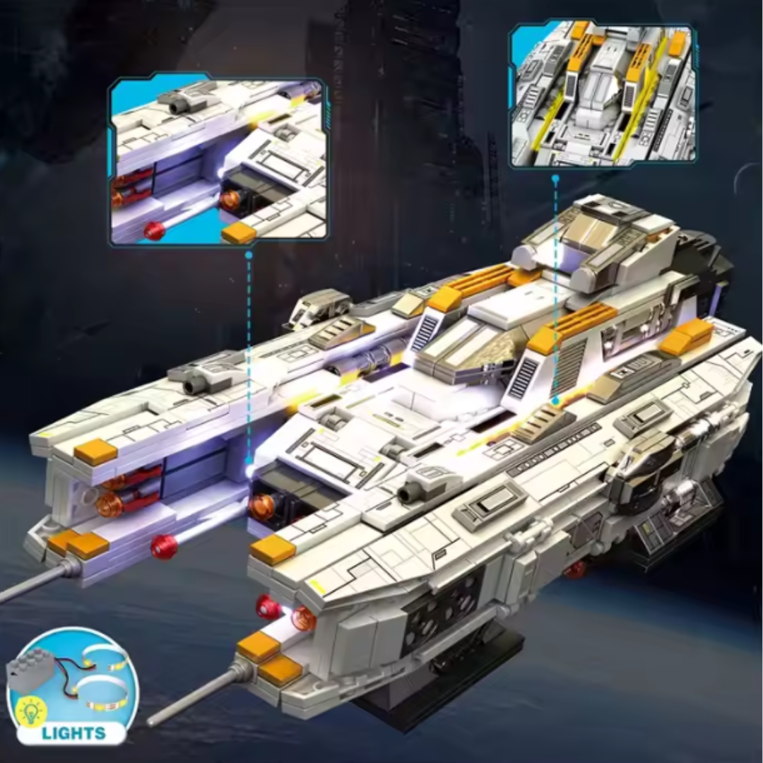 Reobrix 788 Artillery Escort Ship Brick Set – 966-Piece Futuristic Space Military Model with LED Lights