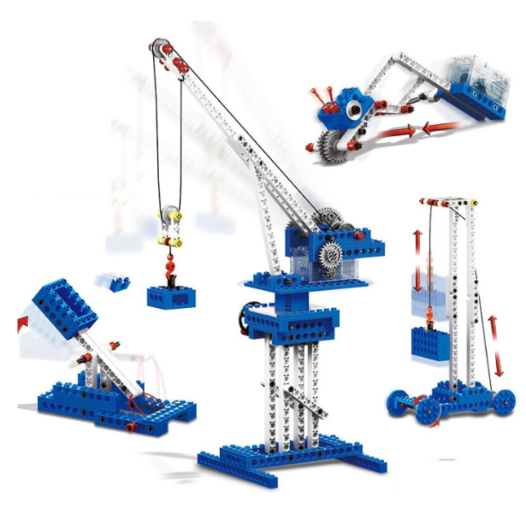 WANGE 1402 Power Machinery – 173-Piece STEM Crane, Catapult, Tracked & Gravity Car Set