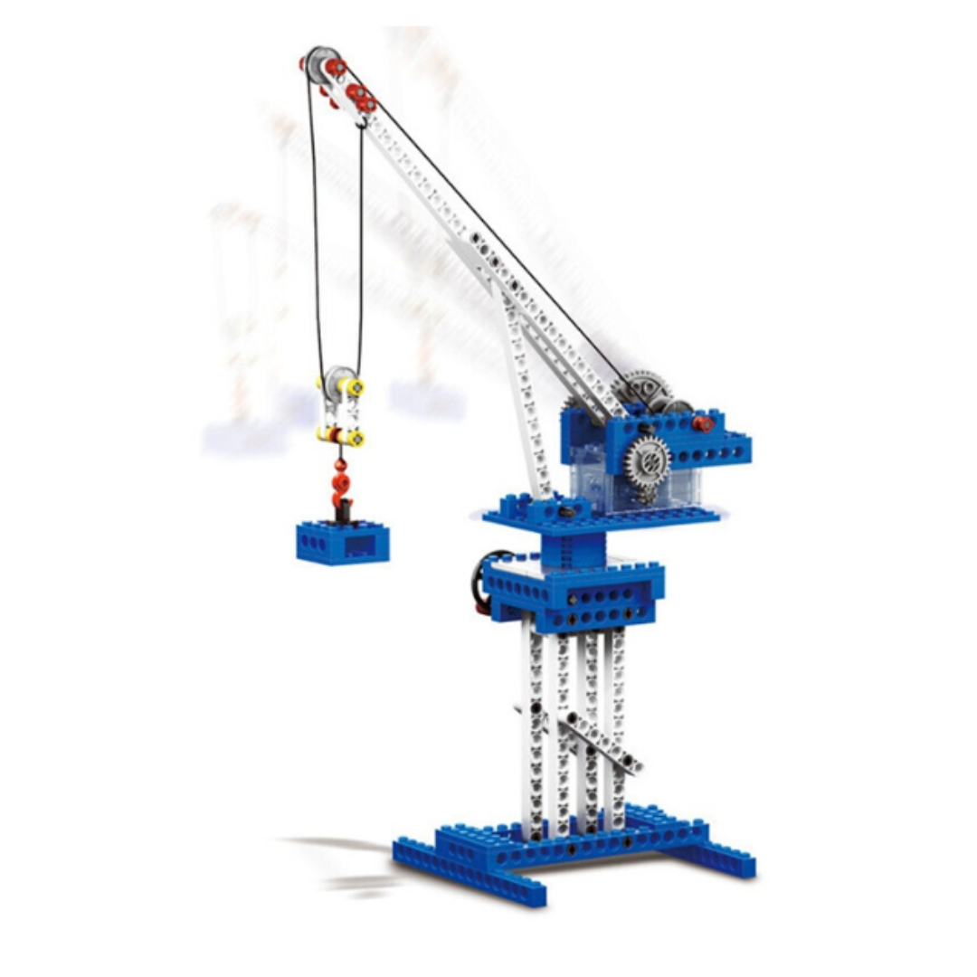 WANGE 1402 Power Machinery – 173-Piece STEM Crane, Catapult, Tracked & Gravity Car Set