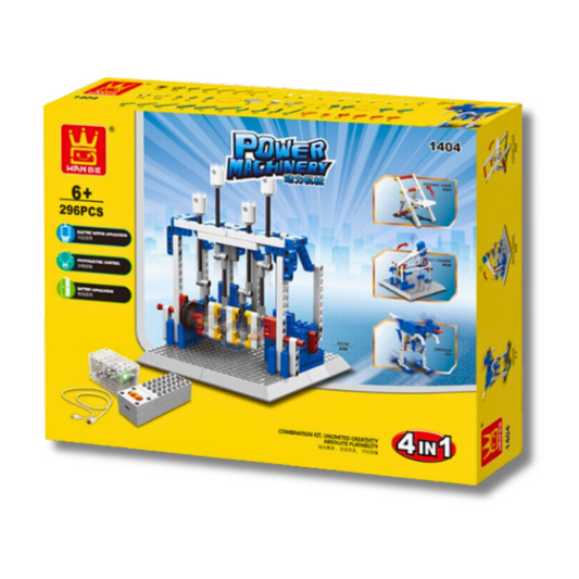 WANGE 1404 Power Machinery – 296-Piece STEM Chair, Hammer, Dinosaur & Engine Set