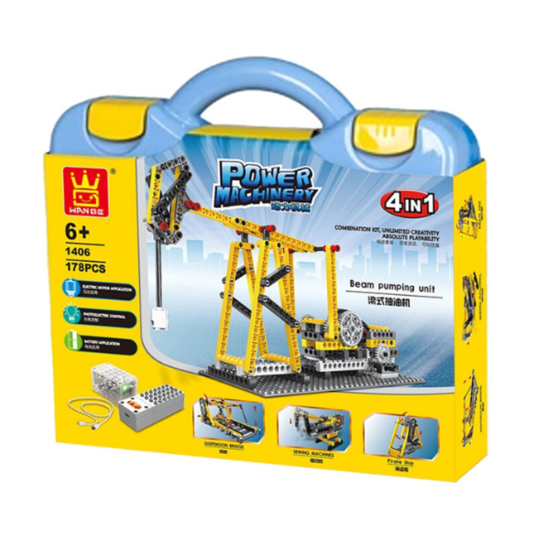 WANGE 1406 Power Machinery – 178-Piece STEM Beam Pump, Bridge & Pirate Ship Set