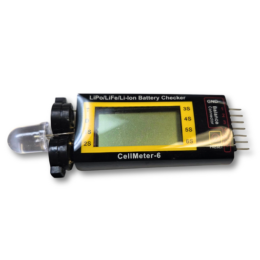 CellMeter-6 Battery Checker with Low Voltage Alarm — LiPo/LiFe/Li-Ion (1–6S)