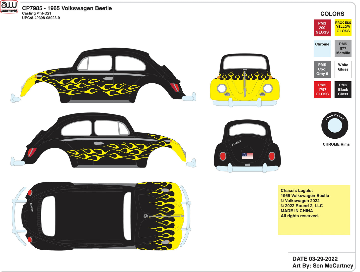 Black Yellow Flames | 1965 Volkswagen Beetle | CP7985 | Auto World